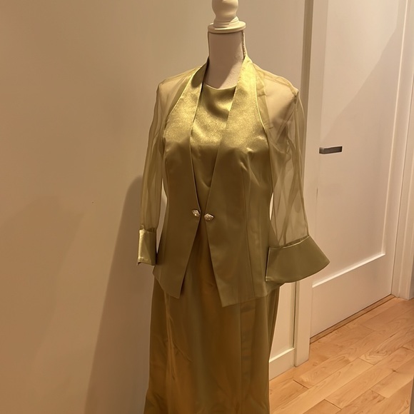 Evening Dress with Jacket Sheen Mint Color with Rhinestones Buttons Size 12 - Picture 3 of 7